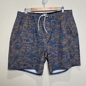 Wellen Shorts Men's XXL Blue Wave Patterned Lined Performance Swim Trunks